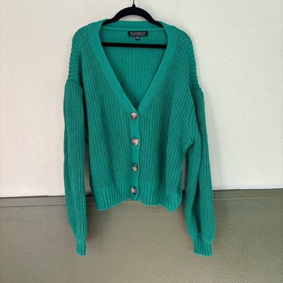Eloquii Sweaters - Eloquii Green chunky Knit Cardigan Size 14/16